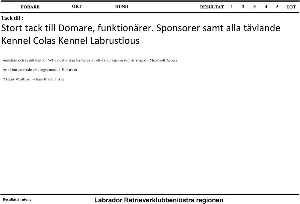 resultaten för WT av detta slag hanteras av ett dataprogram som är skapat