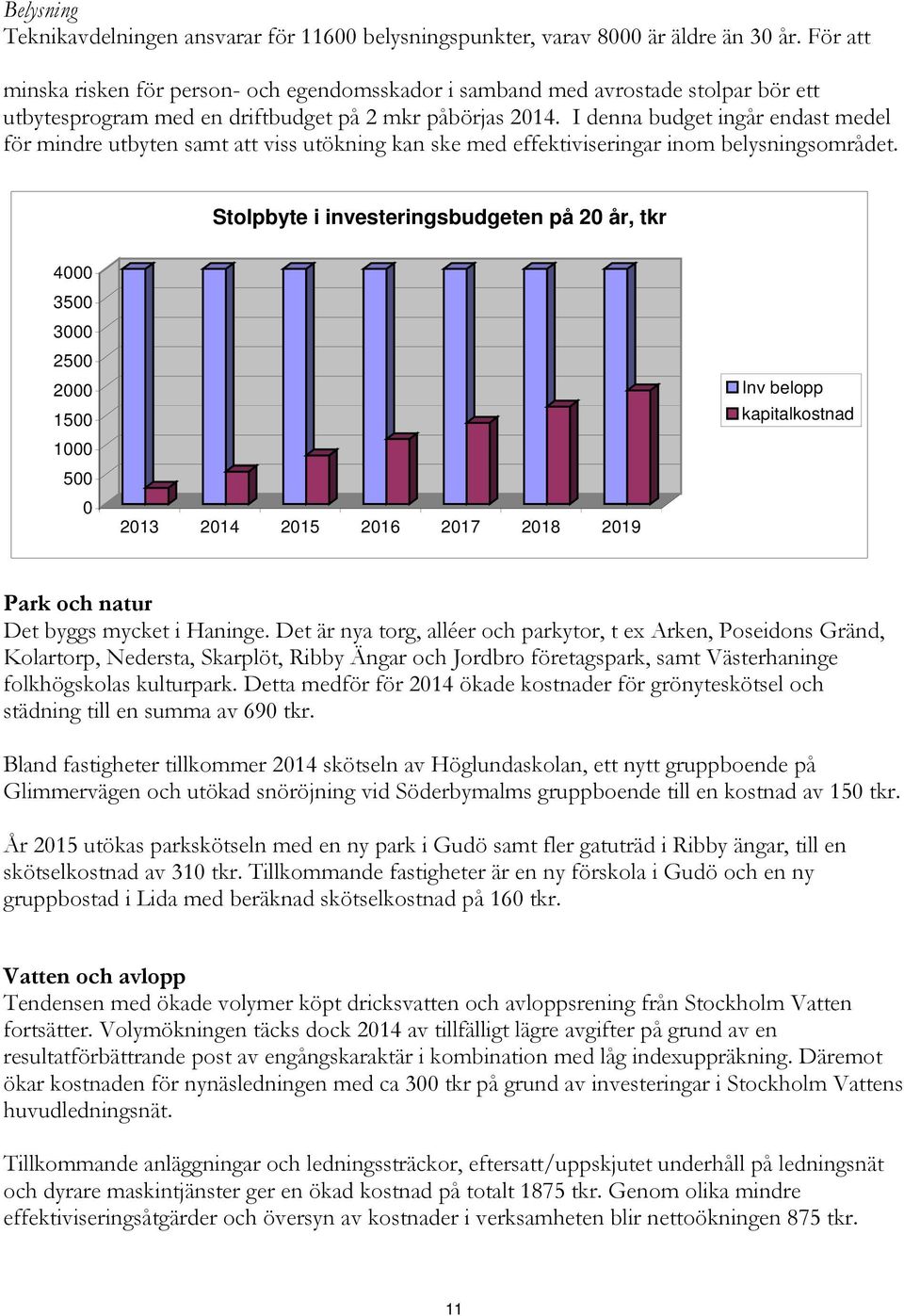 I denna budget ingår endast medel för mindre utbyten samt att viss utökning kan ske med effektiviseringar inom belysningsområdet.