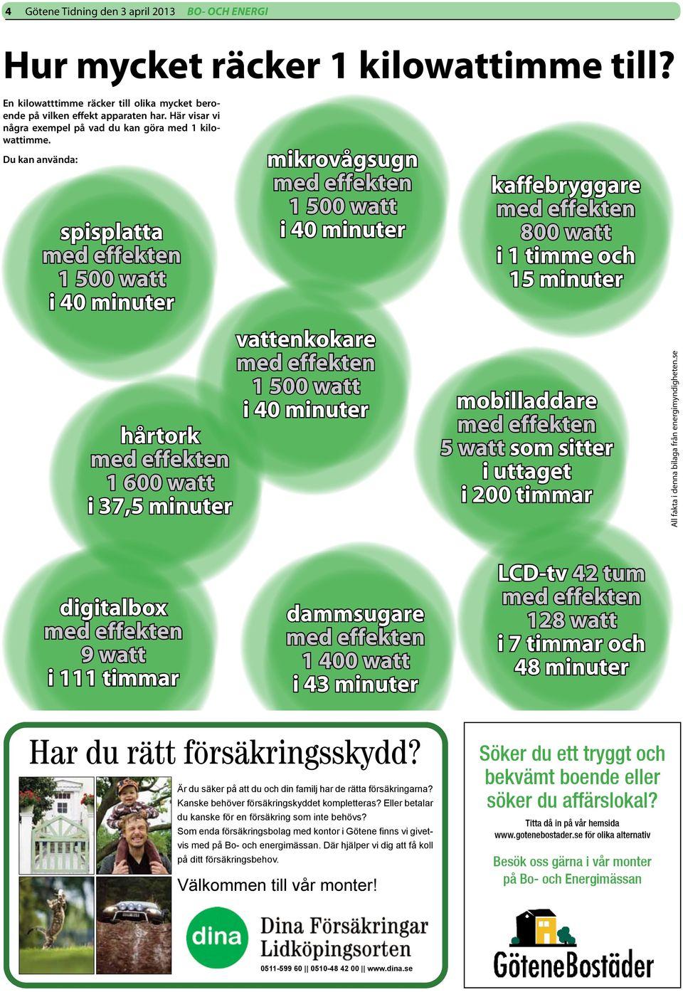 Du kan använda: spisplatta med effekten 1 500 watt i 40 minuter mikrovågsugn med effekten 1 500 watt i 40 minuter kaffebryggare med effekten 800 watt i 1 timme och 15 minuter hårtork med effekten 1