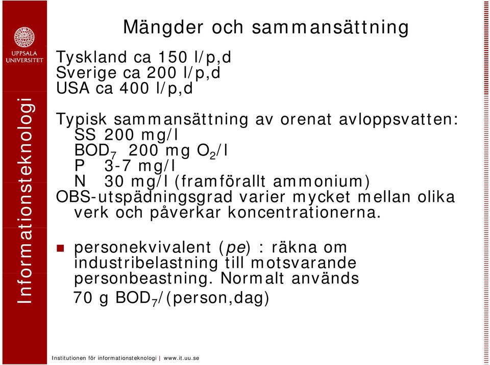 (framförallt ammonium) OBS-utspädningsgrad varier mycket mellan olika verk och påverkar