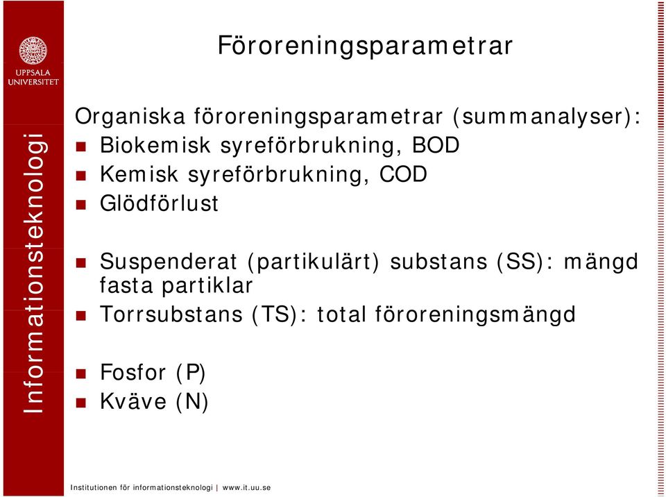 syreförbrukning, COD Glödförlust Suspenderat (partikulärt)