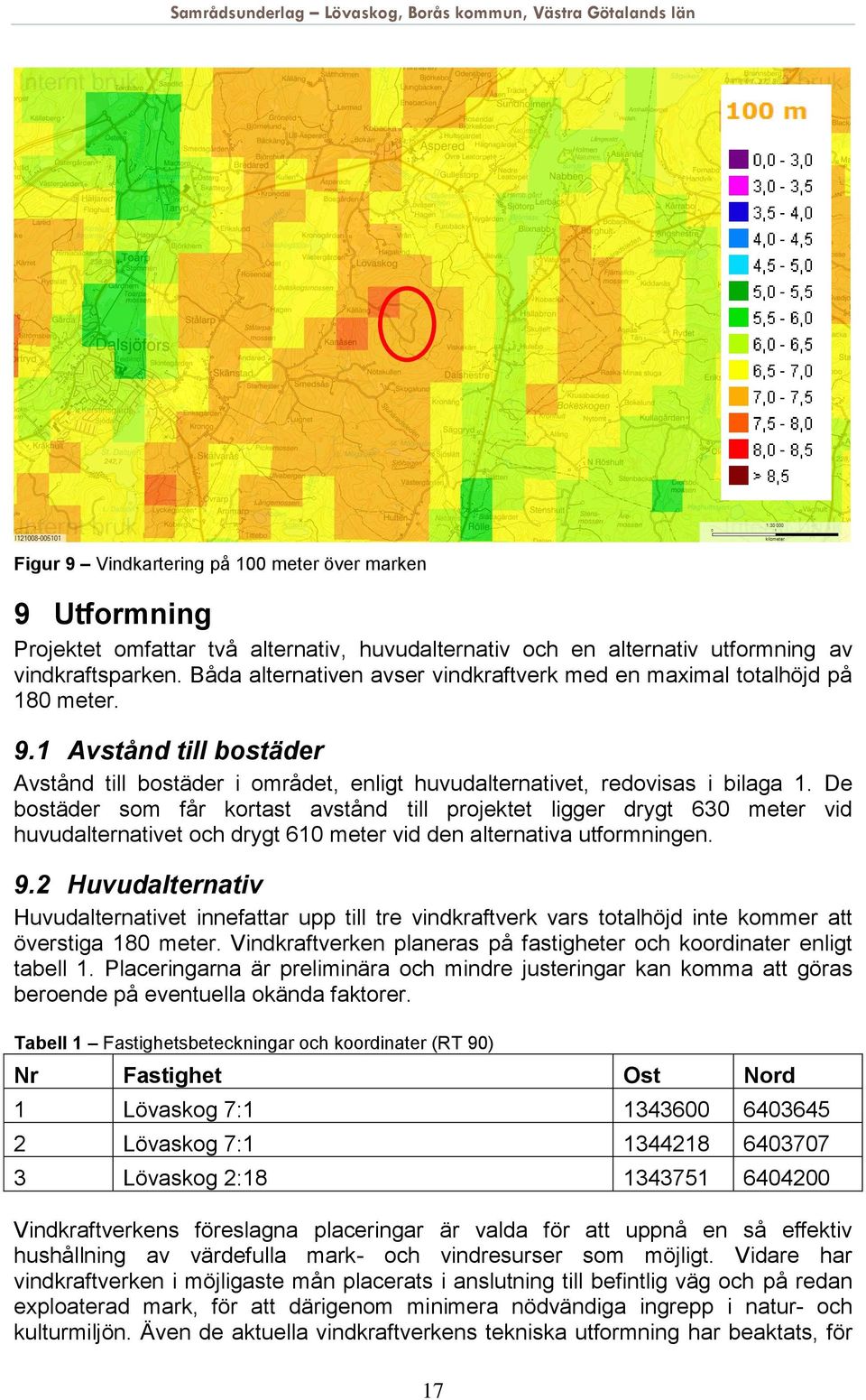 De bostäder som får kortast avstånd till projektet ligger drygt 630 meter vid huvudalternativet och drygt 610 meter vid den alternativa utformningen. 9.