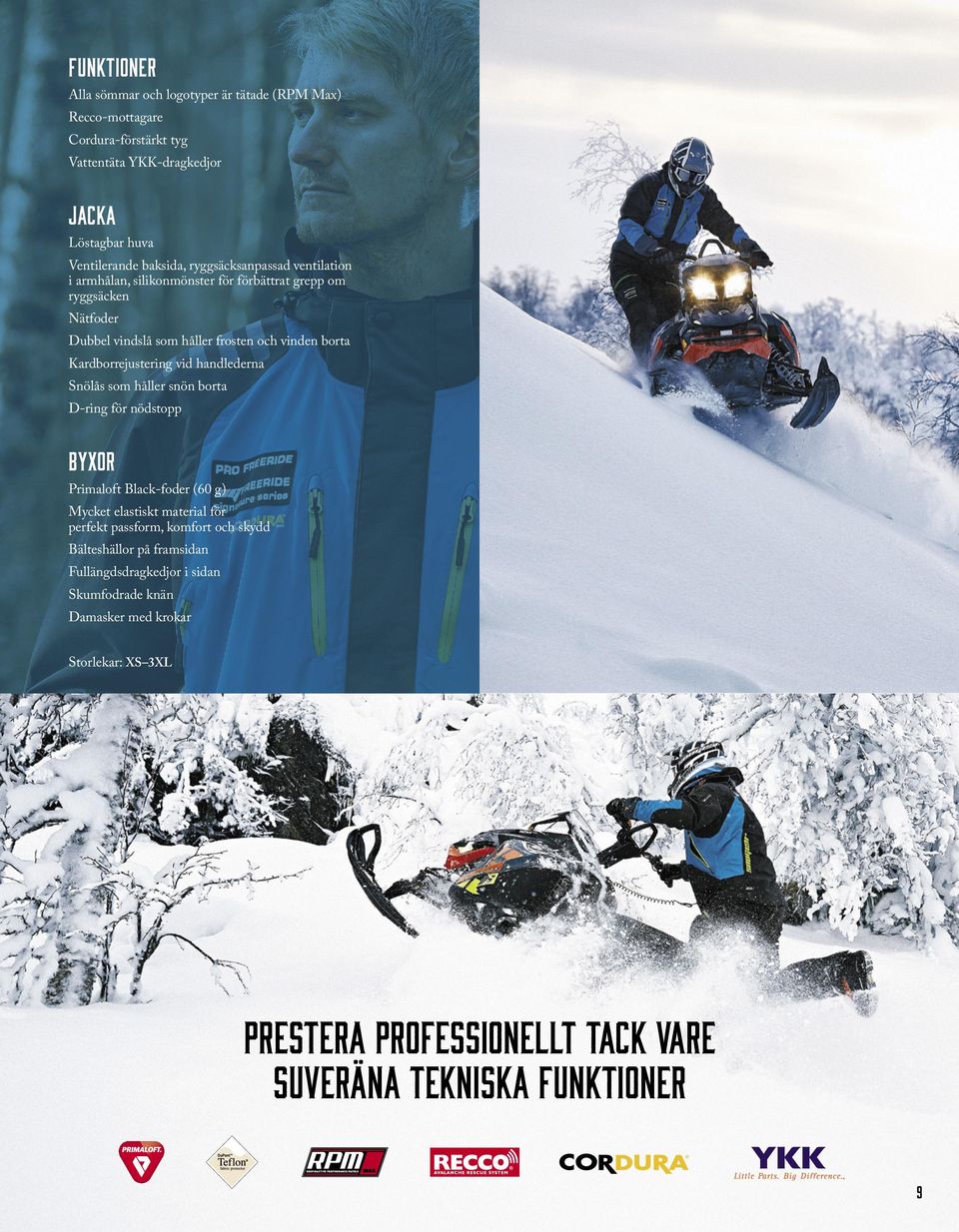 Kardborrejustering vid handlederna Snölås som håller snön borta D-ring för nödstopp BYXOR Primaloft Black-foder (60 g) Mycket elastiskt material för perfekt passform,