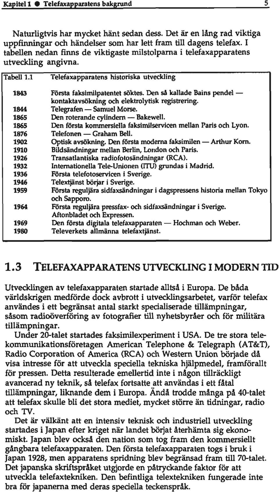 Den sä kallade Bains pendel kontaktavsökning och elektrolytisk registrering. 1844 Telegrafen Samuel Morse. 1865 Den roterande cylindern Bakewell.