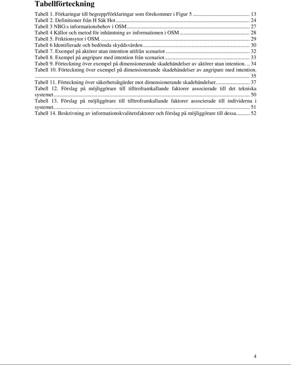 Exempel på aktörer utan intention utifrån scenariot... 32 Tabell 8. Exempel på angripare med intention från scenariot... 33 Tabell 9.