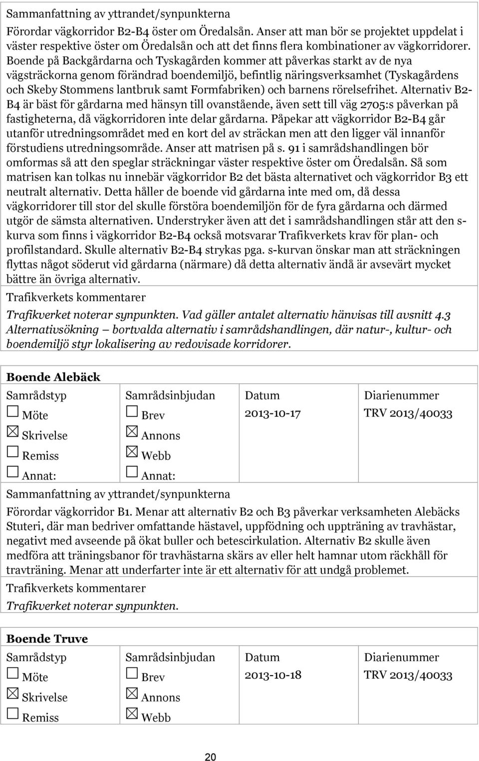 Formfabriken) och barnens rörelsefrihet. Alternativ B2- B4 är bäst för gårdarna med hänsyn till ovanstående, även sett till väg 2705:s påverkan på fastigheterna, då vägkorridoren inte delar gårdarna.