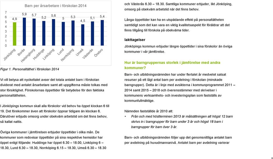 Långa öppettider kan ha en utspädande effekt på personaltätheten samtidigt som det kan vara en viktig kvalitetsaspekt för föräldrar att det finns tillgång till förskola på obekväma tider.