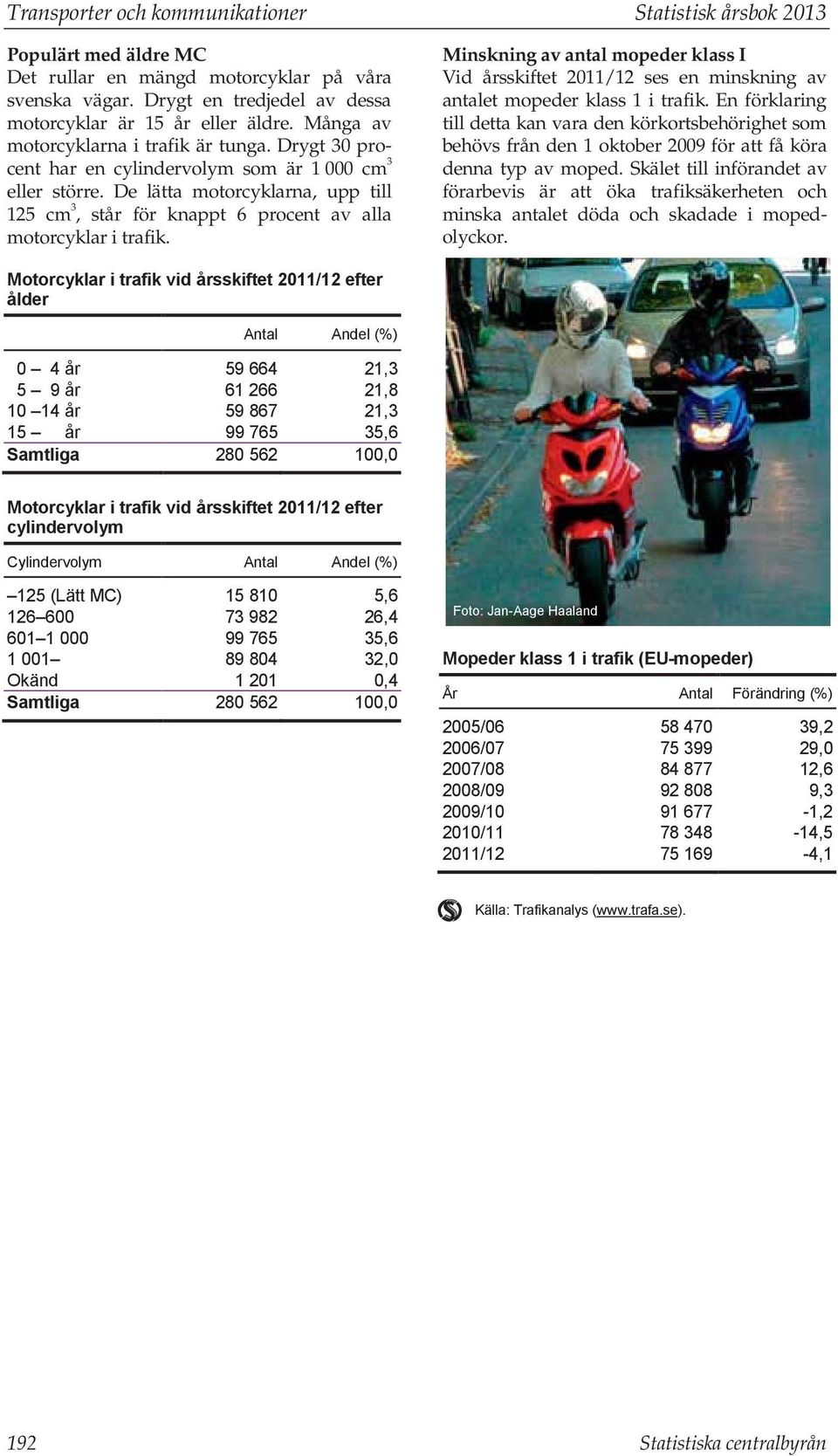 De lätta motorcyklarna, upp till 125 cm 3, står för knappt 6 procent av alla motorcyklar i trafik.