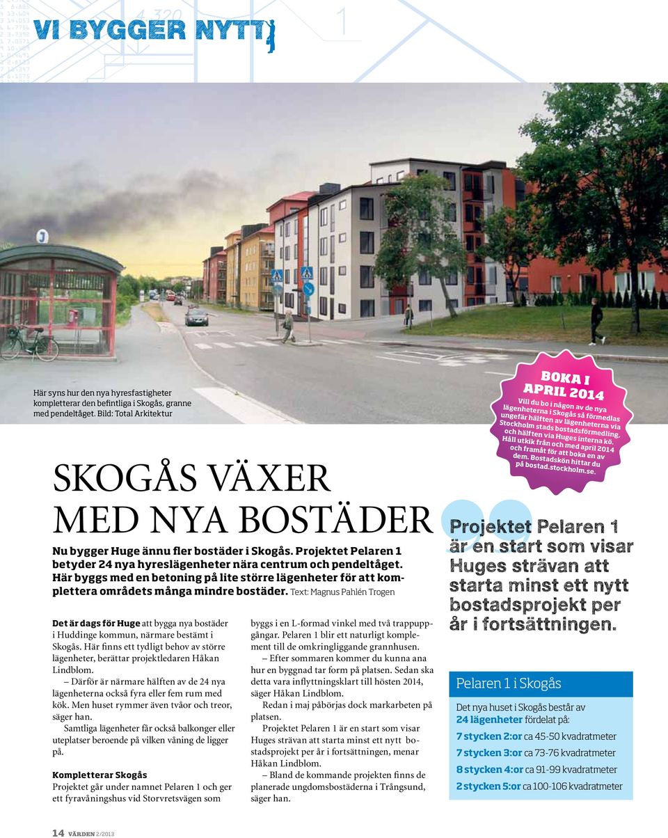 Text: Magnus Pahlén Trogen Det är dags för Huge att bygga nya bostäder i Huddinge kommun, närmare bestämt i Skogås.