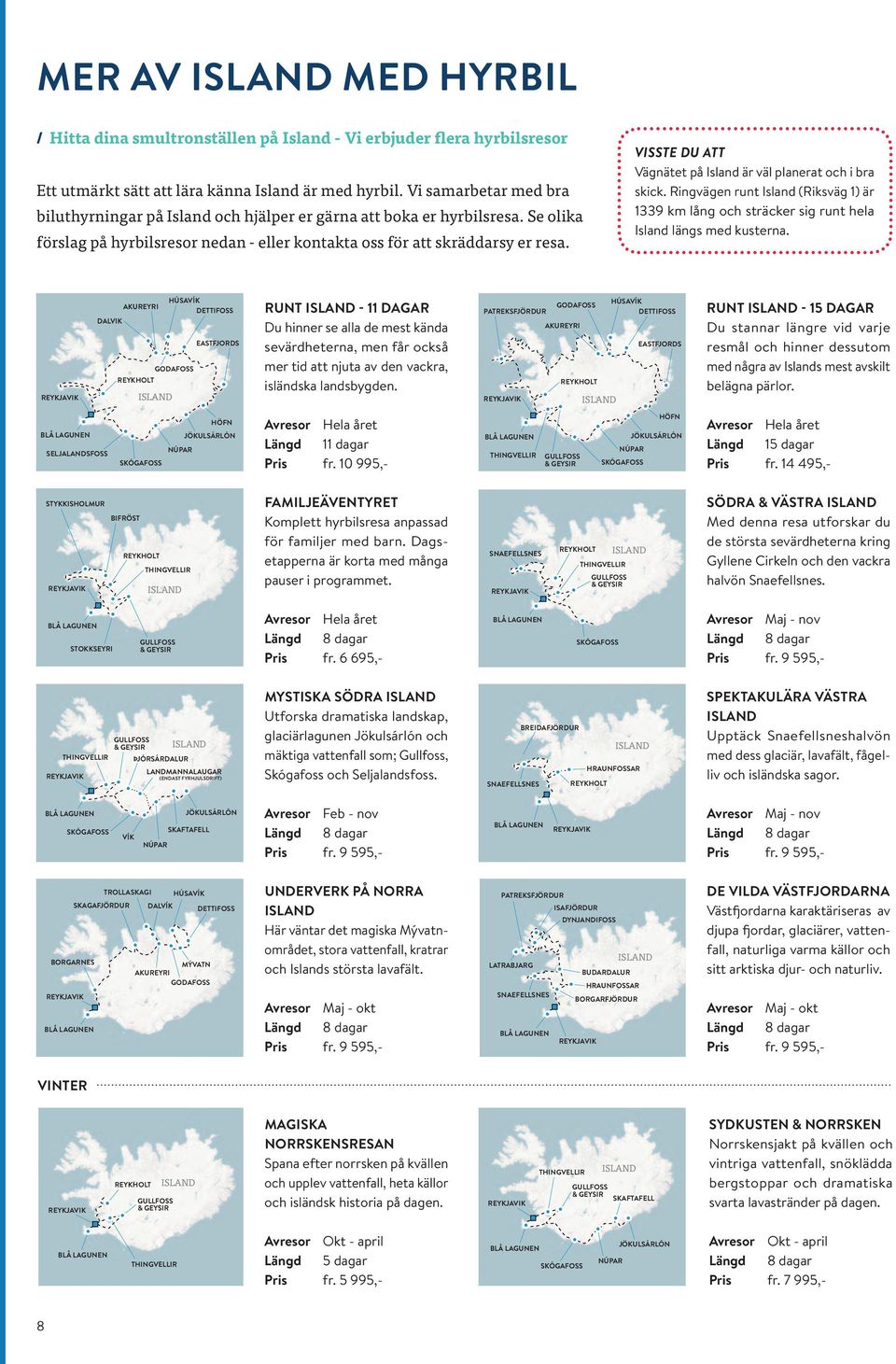 Visste du att Vägnätet på Island är väl planerat och i bra skick. Ringvägen runt Island (Riksväg 1) är 1339 km lång och sträcker sig runt hela Island längs med kusterna.