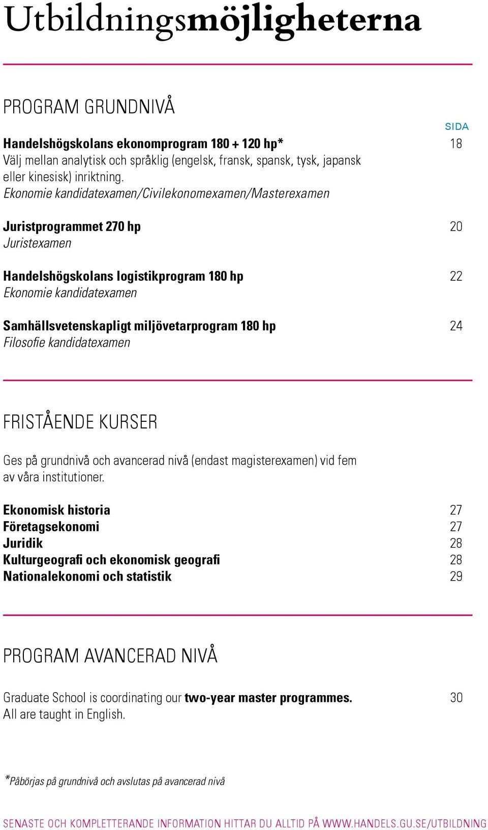 miljövetarprogram 180 hp 24 Filosofie kandidatexamen FRISTÅENDE KURSER Ges på grundnivå och avancerad nivå (endast magisterexamen) vid fem av våra institutioner.