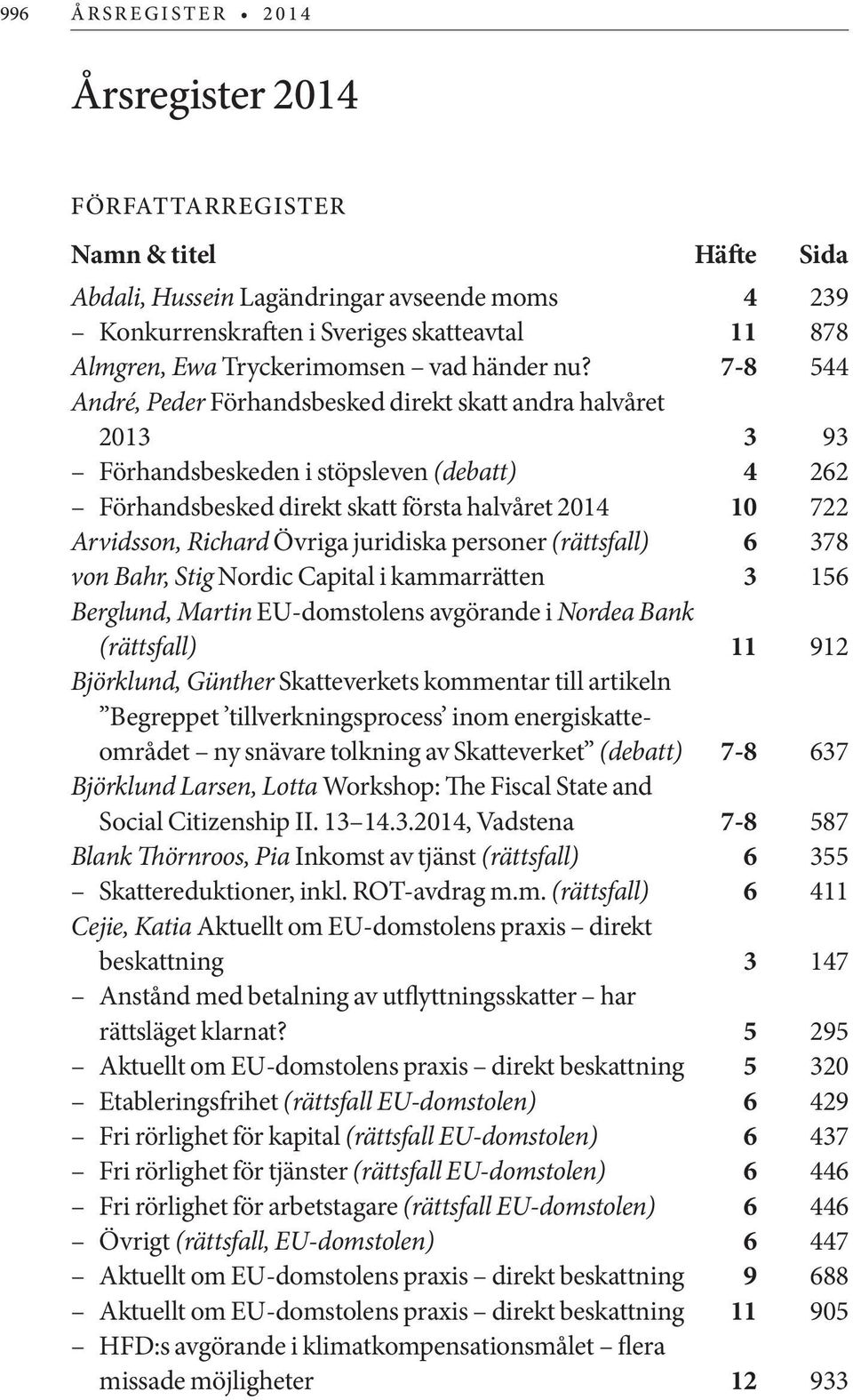 7-8 544 André, Peder Förhandsbesked direkt skatt andra halvåret 2013 3 93 Förhandsbeskeden i stöpsleven (debatt) 4 262 Förhandsbesked direkt skatt första halvåret 2014 10 722 Arvidsson, Richard