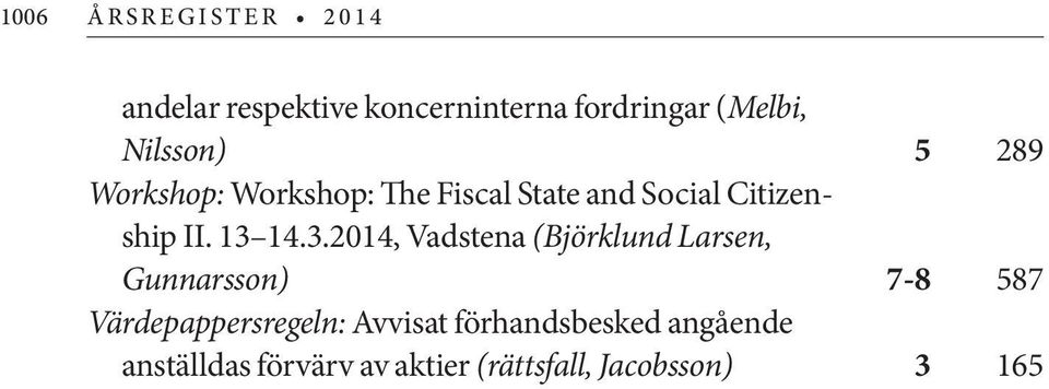 13 14.3.2014, Vadstena (Björklund Larsen, Gunnarsson) 7-8 587 Värdepappersregeln: