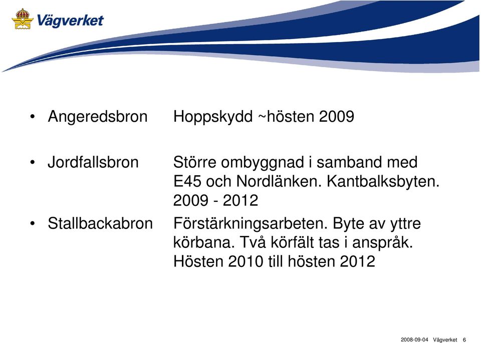 2009-2012 Stallbackabron Förstärkningsarbeten.