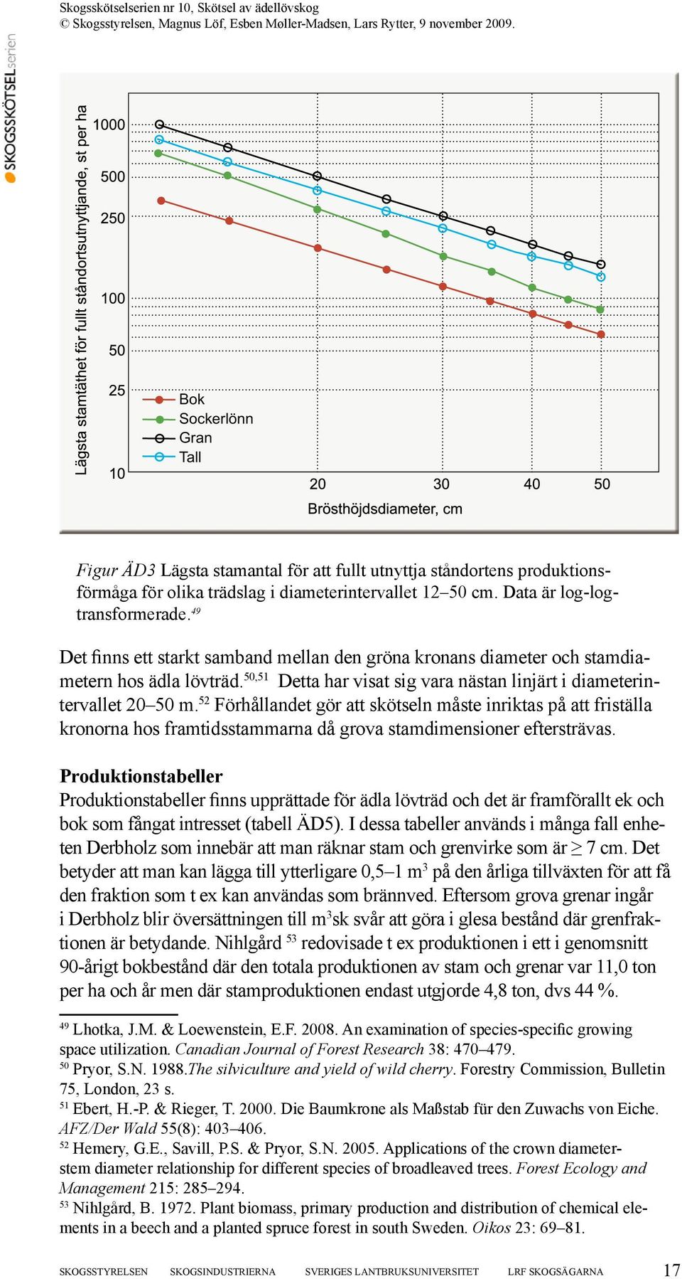 52 Förhållandet gör att skötseln måste inriktas på att friställa kronorna hos framtidsstammarna då grova stamdimensioner eftersträvas.