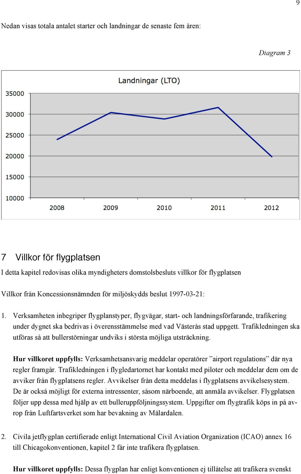 Verksamheten inbegriper flygplanstyper, flygvägar, start- och landningsförfarande, trafikering under dygnet ska bedrivas i överensstämmelse med vad Västerås stad uppgett.