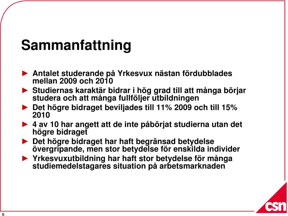 angett att de inte påbörjat studierna utan det högre bidraget Det högre bidraget har haft begränsad betydelse övergripande, men stor