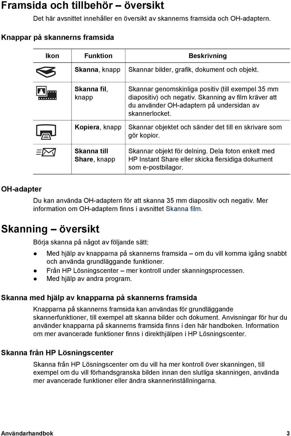 Skannar genomskinliga positiv (till exempel 35 mm diapositiv) och negativ. Skanning av film kräver att du använder OH-adaptern på undersidan av skannerlocket.