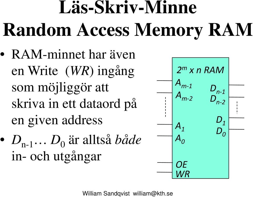 på en given address D n-1 D 0 är alltså både in- och