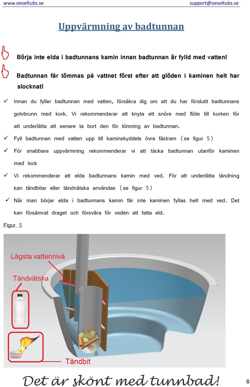 Vi rekommenderar att knyta ett snöre med flöte till korken för att underlätta att senare ta bort den för tömning av badtunnan.