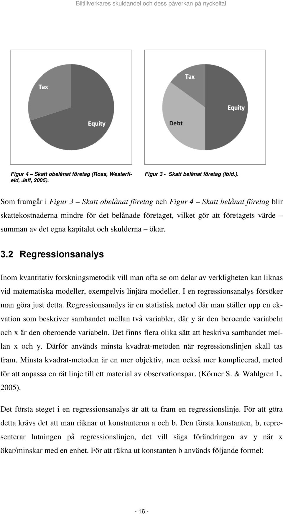 Som framgår i Figur 3 Skatt obelånat företag och Figur 4 Skatt belånat företag blir skattekostnaderna mindre för det belånade företaget, vilket gör att företagets värde summan av det egna kapitalet