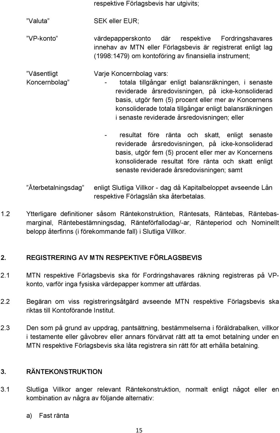 utgör fem (5) procent eller mer av Koncernens konsoliderade totala tillgångar enligt balansräkningen i senaste reviderade årsredovisningen; eller - resultat före ränta och skatt, enligt senaste