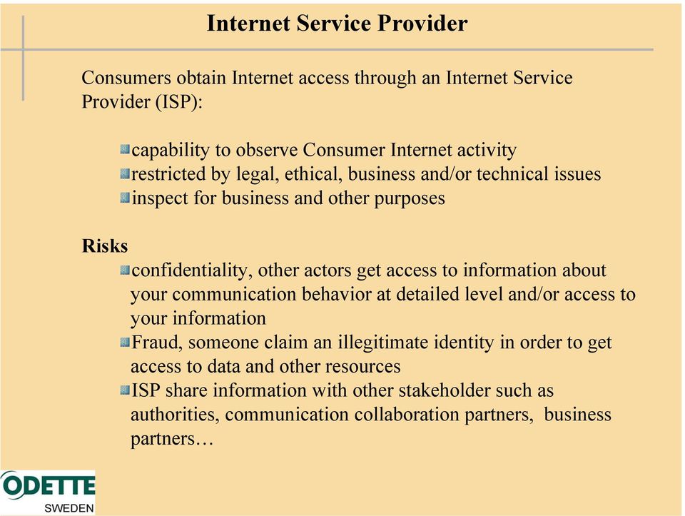 information about your communication behavior at detailed level and/or access to your information Fraud, someone claim an illegitimate identity in order to