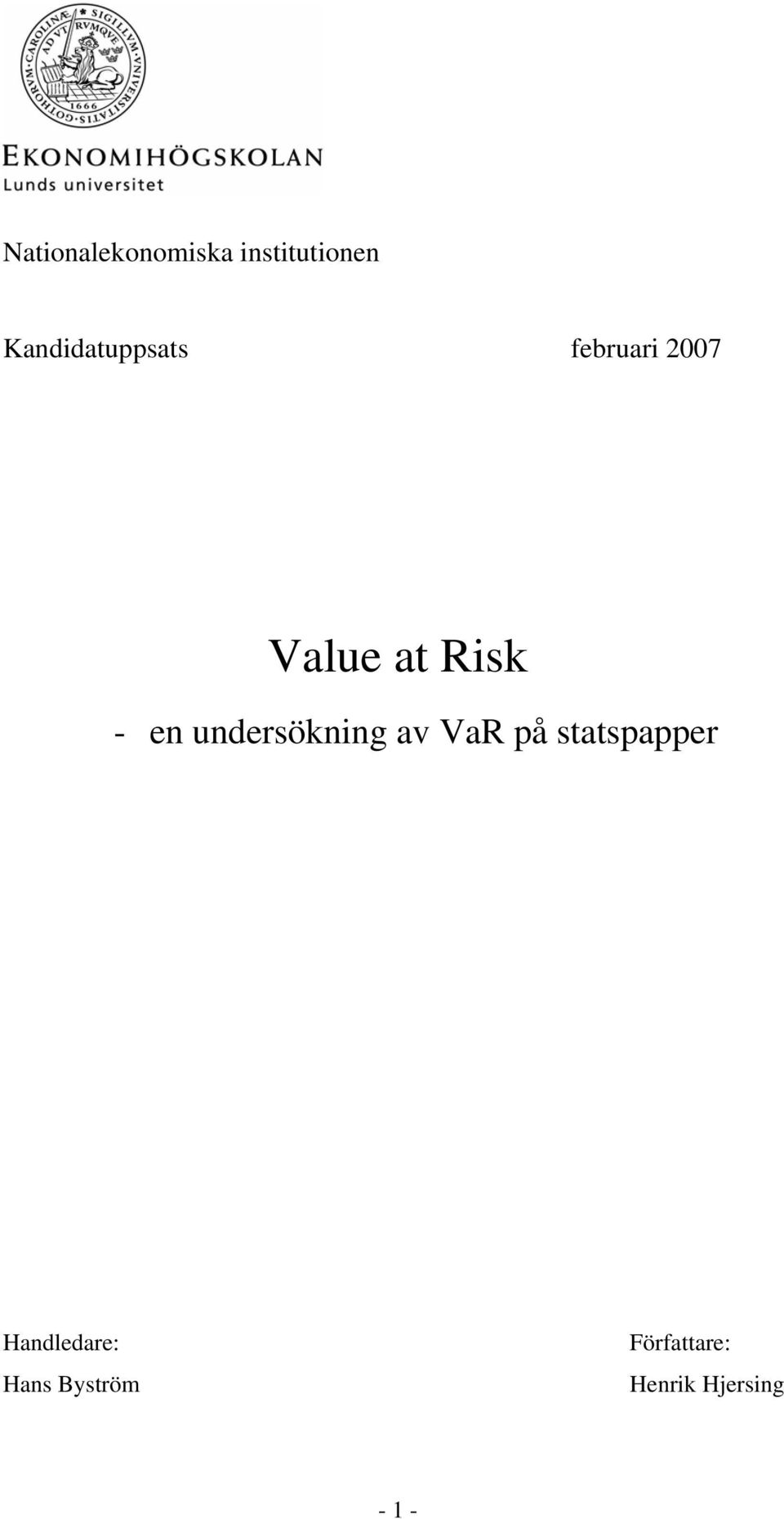 - en undersökning av VaR på statspapper