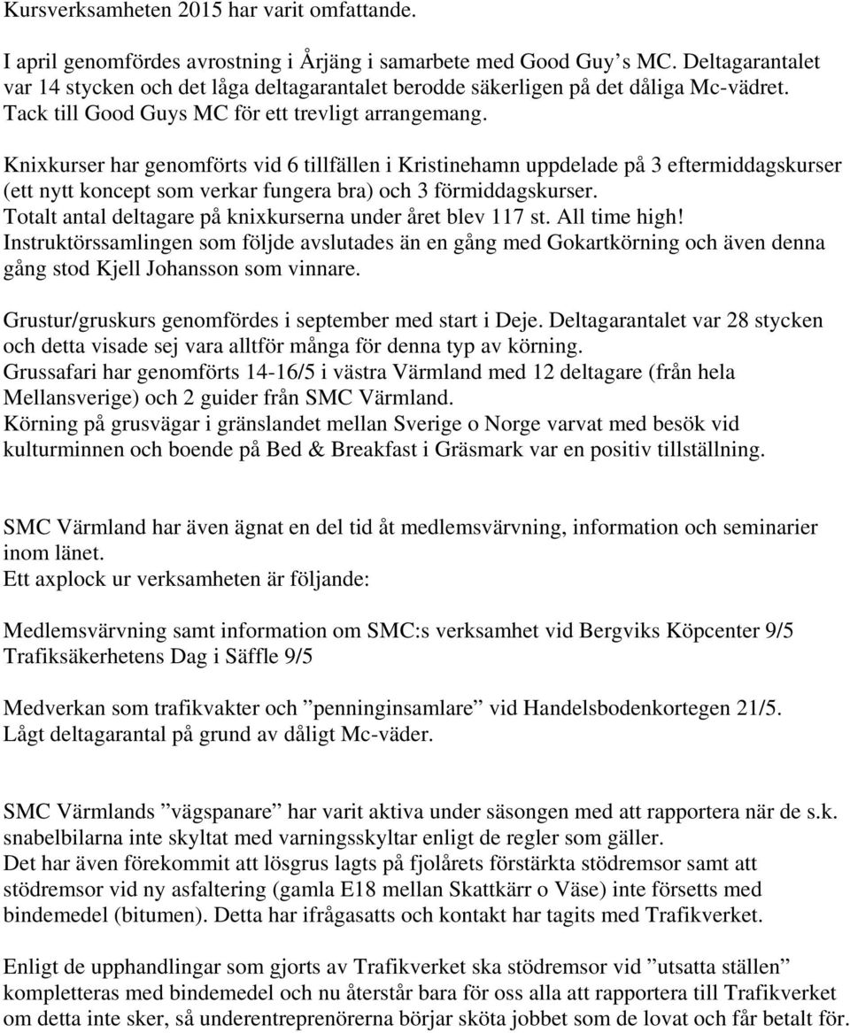 Knixkurser har genomförts vid 6 tillfällen i Kristinehamn uppdelade på 3 eftermiddagskurser (ett nytt koncept som verkar fungera bra) och 3 förmiddagskurser.