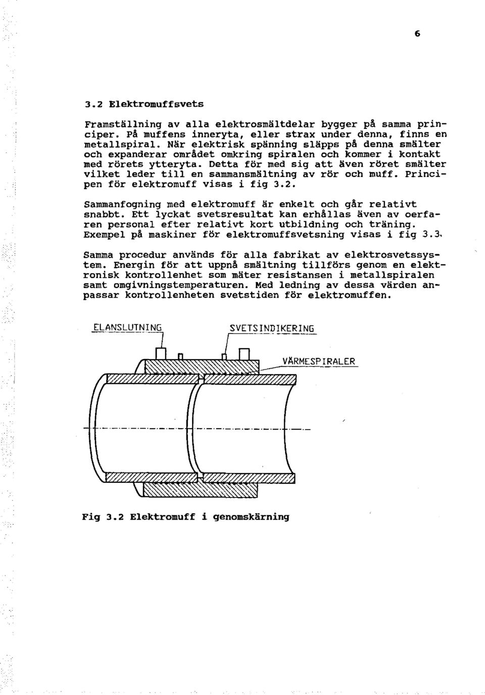 Detta för med sig att även röret smälter vilket leder till en sammansmältning av rör och muff. Principen för elektromuff visas i fig 3.2.