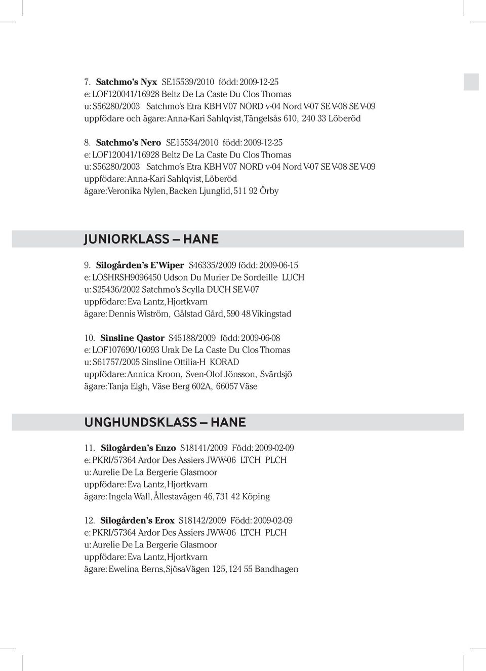 Juniorklass HANe 9. Silogården s E Wiper S46335/2009 född: 2009-06-15 e: LOSHRSH9096450 Udson Du Murier De Sordeille LUCH ägare: Dennis Wiström, Gälstad Gård, 590 48 Vikingstad 10.