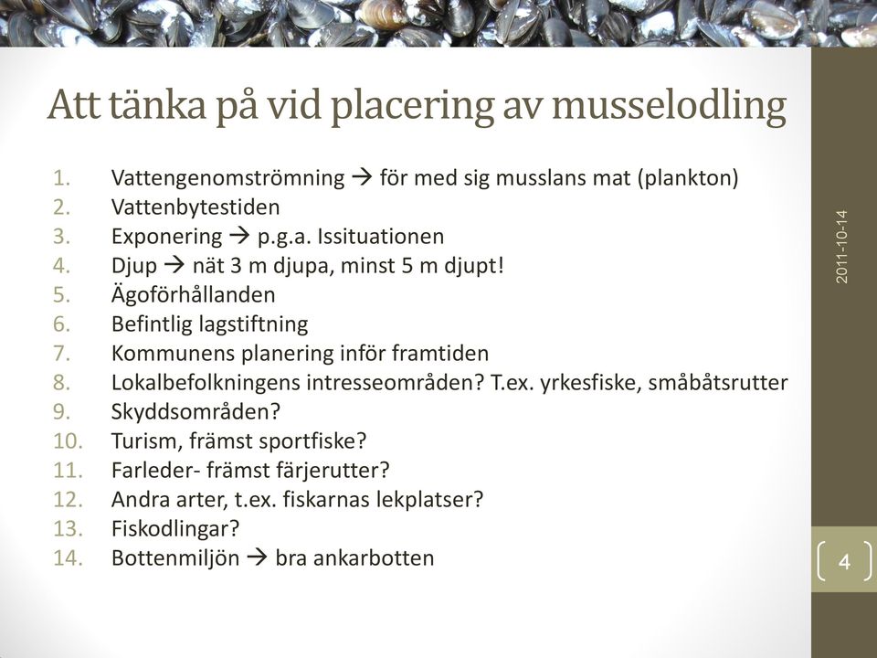 Kommunens planering inför framtiden 8. Lokalbefolkningens intresseområden? T.ex. yrkesfiske, småbåtsrutter 9. Skyddsområden? 10.