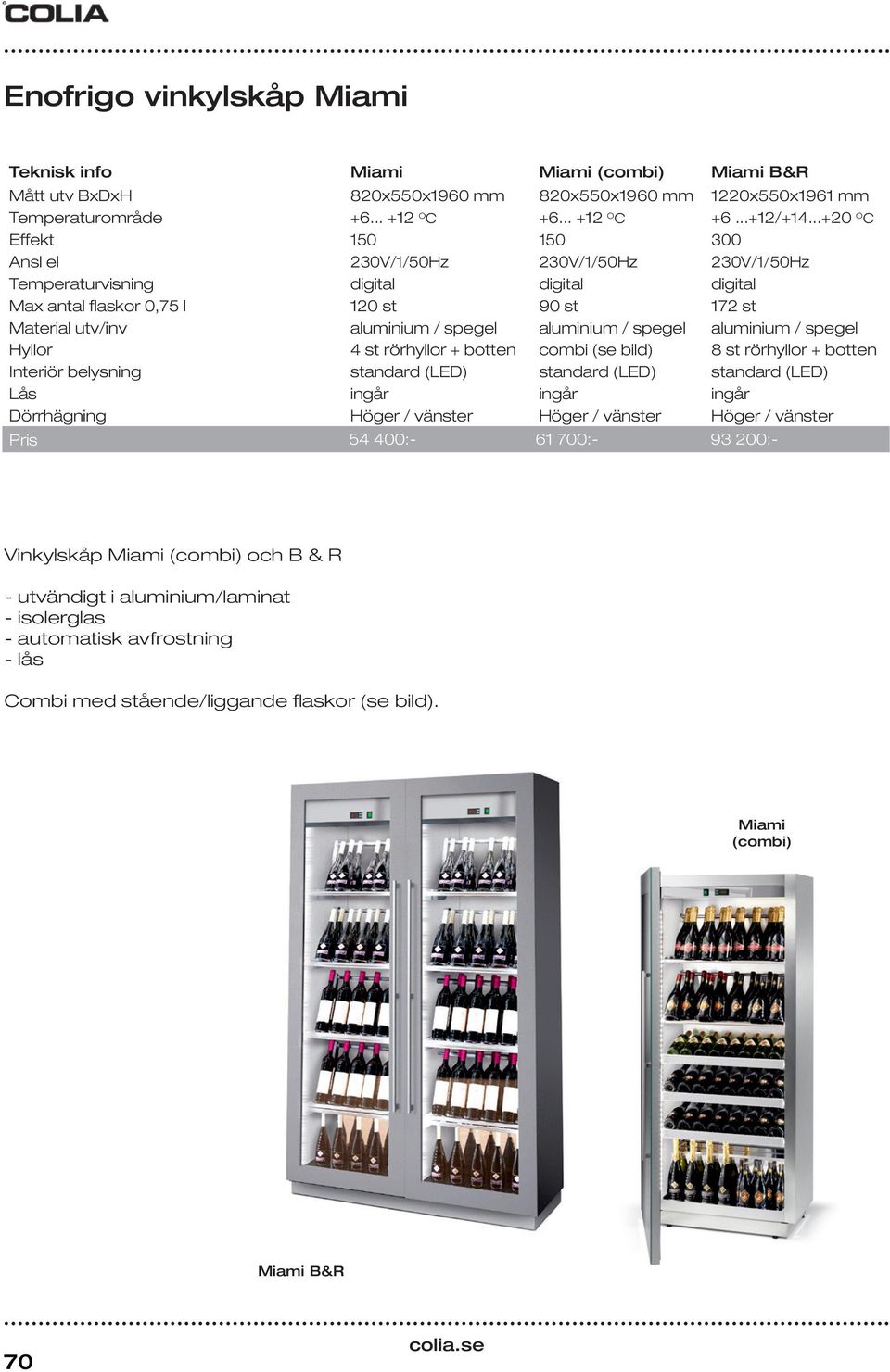 aluminium / spegel aluminium / spegel Hyllor 4 st rörhyllor + botten combi (se bild) 8 st rörhyllor + botten Interiör belysning standard (LED) standard (LED) standard (LED) Lås ingår ingår ingår