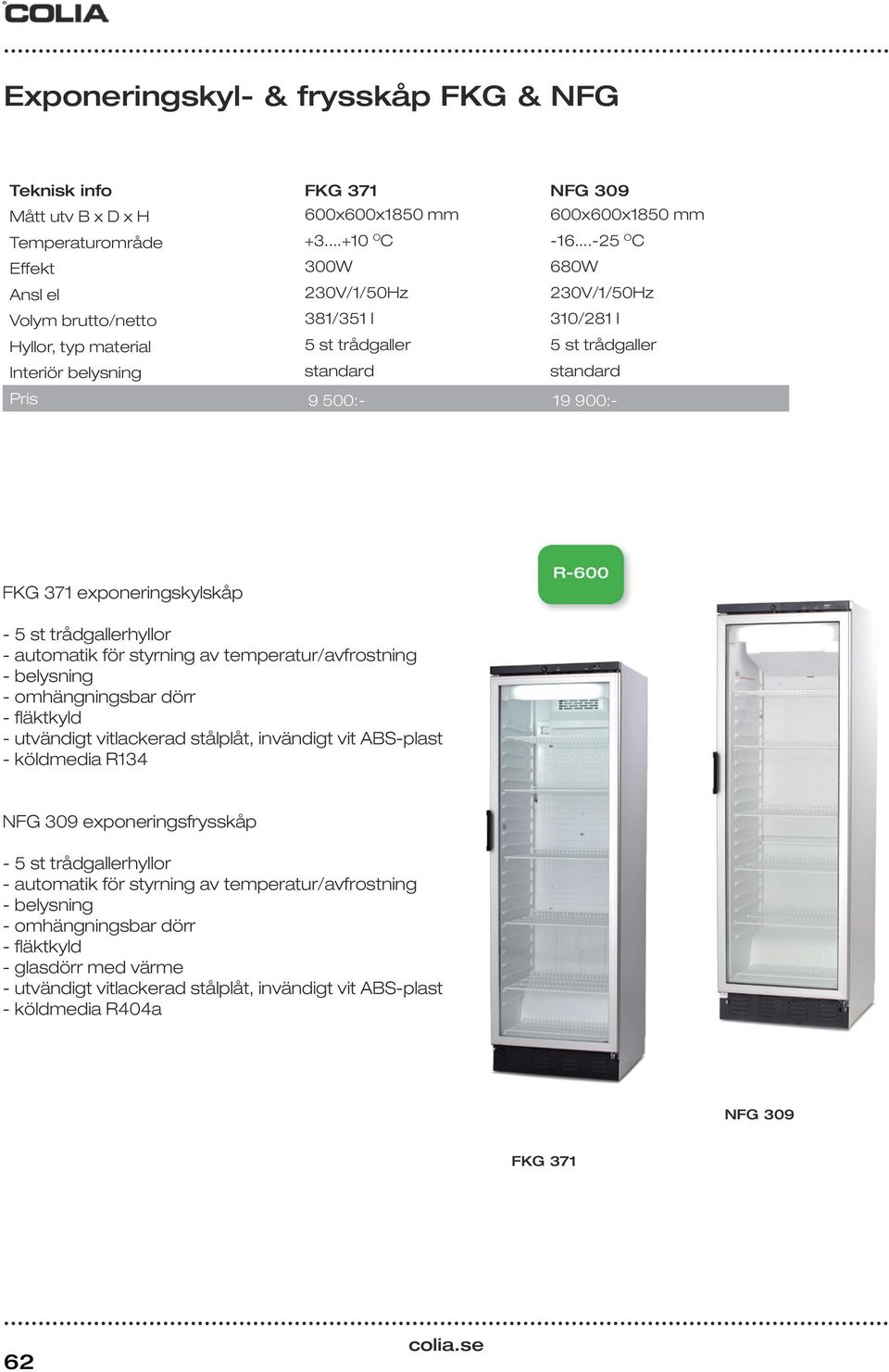 900:- FKG 371 exponeringskylskåp - 5 st trådgallerhyllor - automatik för styrning av temperatur/avfrostning - belysning - omhängningsbar dörr - fläktkyld - utvändigt vitlackerad stålplåt, invändigt