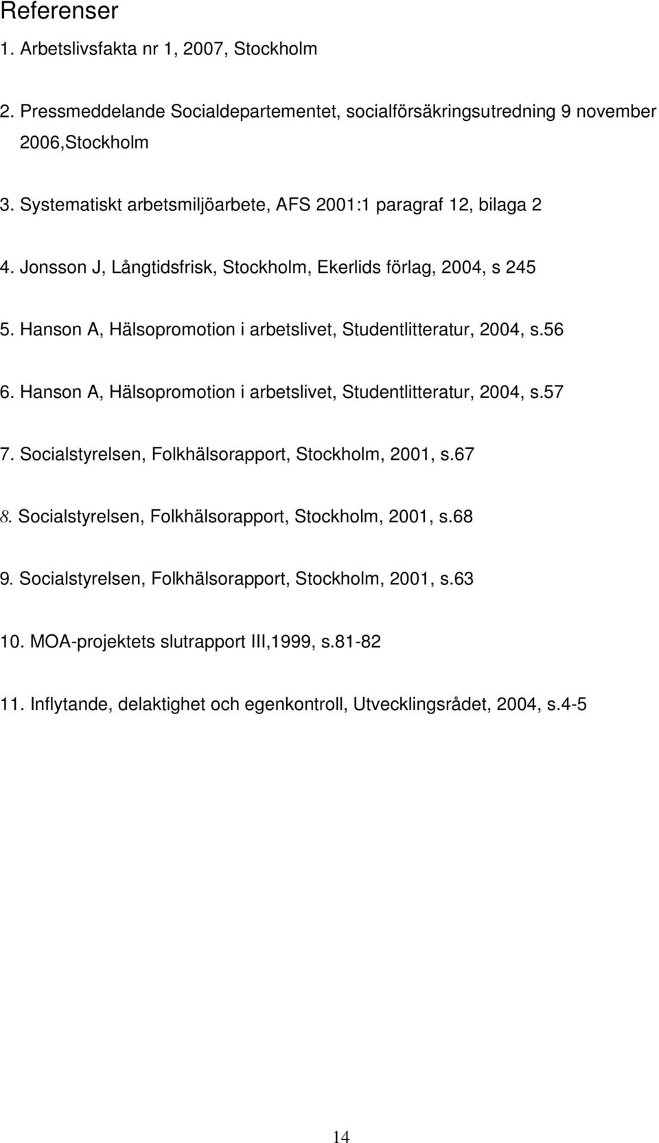 Hanson A, Hälsopromotion i arbetslivet, Studentlitteratur, 2004, s.56 6. Hanson A, Hälsopromotion i arbetslivet, Studentlitteratur, 2004, s.57 7.