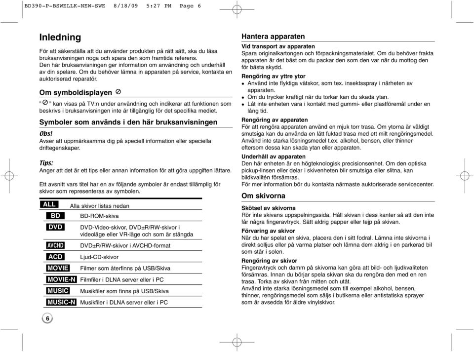 Om symboldisplayen kan visas på TV:n under användning och indikerar att funktionen som beskrivs i bruksanvisningen inte är tillgänglig för det specifika mediet.