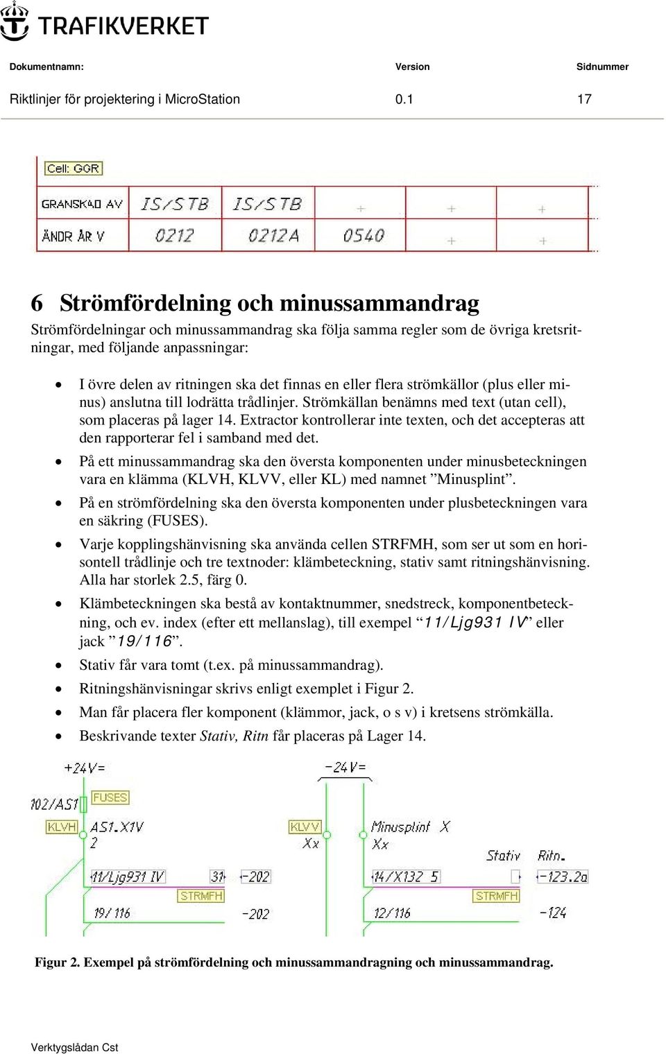 finnas en eller flera strömkällor (plus eller minus) anslutna till lodrätta trådlinjer. Strömkällan benämns med text (utan cell), som placeras på lager 14.