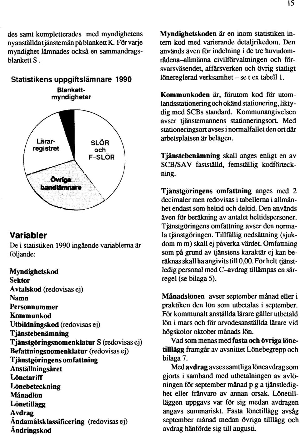 Den används även för indelning i de tre huvudområdena-allmänna civilförvaltningen och försvarsväsendet, affärsverken och övrig statligt lönereglerad verksamhet - se t ex tabell 1.