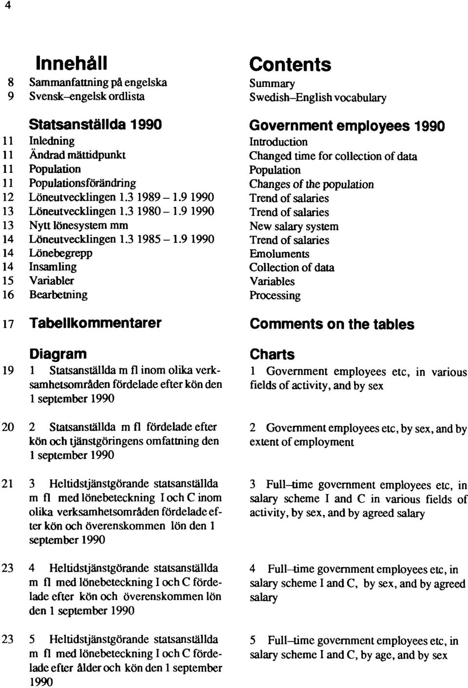 9 1990 14 Lönebegrepp 14 Insamling 15 Variabler 16 Bearbetning 17 Tabellkommentarer Diagram 19 1 Statsanställda m fl inom olika verksamhetsområden fördelade efter kön den 1 september 1990 20 2