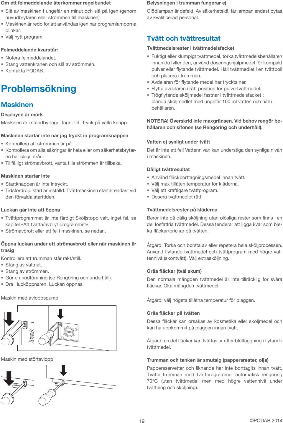 Problemsökning Maskinen Displayen är mörk Maskinen är i standby-läge. Inget fel. Tryck på valfri knapp. Maskinen startar inte när jag tryckt in programknappen Kontrollera att strömmen är på.