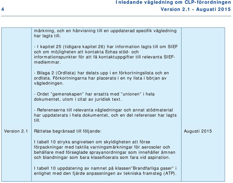 - Bilaga 2 (Ordlista) har delats upp i en förkortningslista och en ordlista. Förkortningarna har placerats i en ny lista i början av vägledningen.