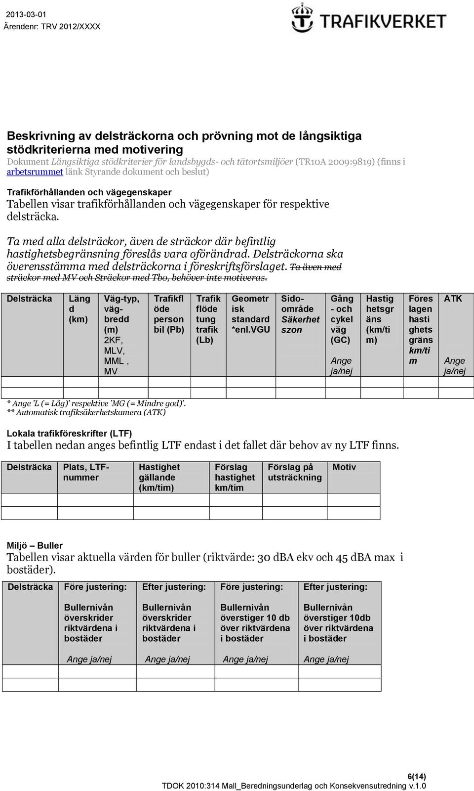 Ta med alla delsträckor, även de sträckor där befintlig hastighetsbegränsning föreslås vara oförändrad. Delsträckorna ska överensstämma med delsträckorna i föreskriftsförslaget.