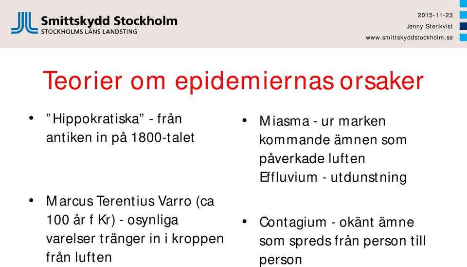 tränger in i kroppen från luften Miasma - ur marken kommande ämnen som