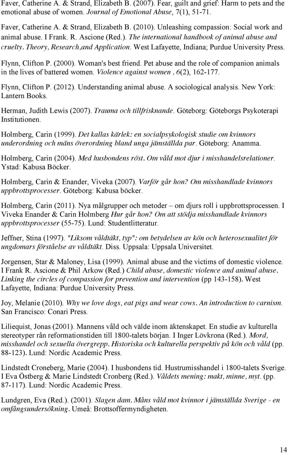 Theory, Research,and Application. West Lafayette, Indiana; Purdue University Press. Flynn, Clifton P. (2000). Woman's best friend.