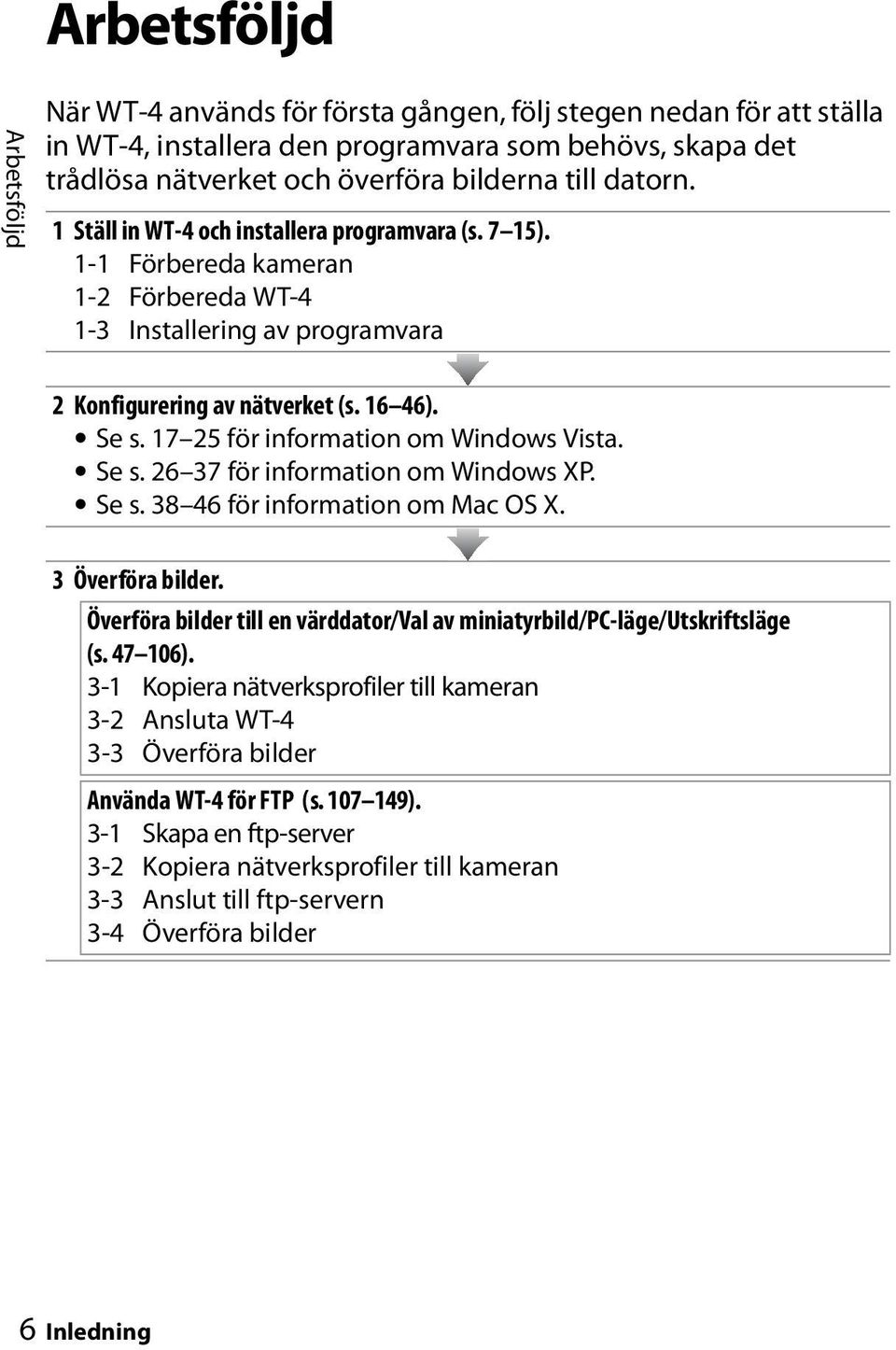 17 25 för information om Windows Vista. Se s. 26 37 för information om Windows XP. Se s. 38 46 för information om Mac OS X. 3 Överföra bilder.