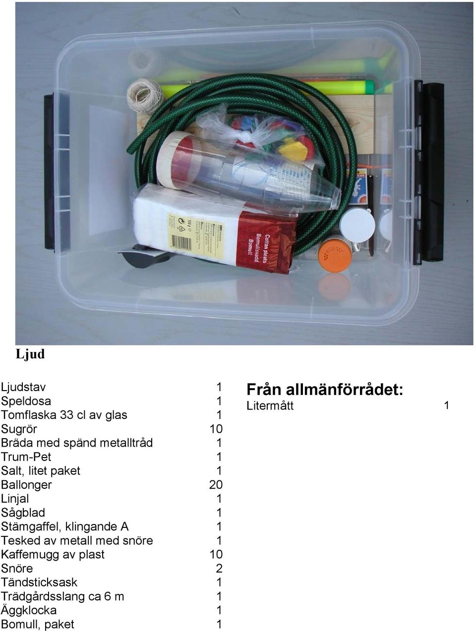 klingande A Tesked av metall med snöre Kaffemugg av plast Snöre