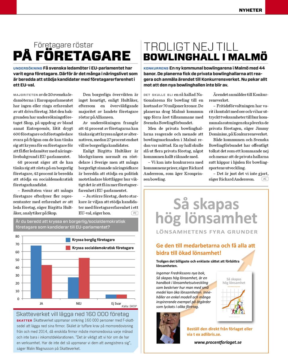 MAJORITETEN av de 20 svenska ledamöterna i Europaparlamentet har ingen eller ringa erfarenhet av att driva företag.