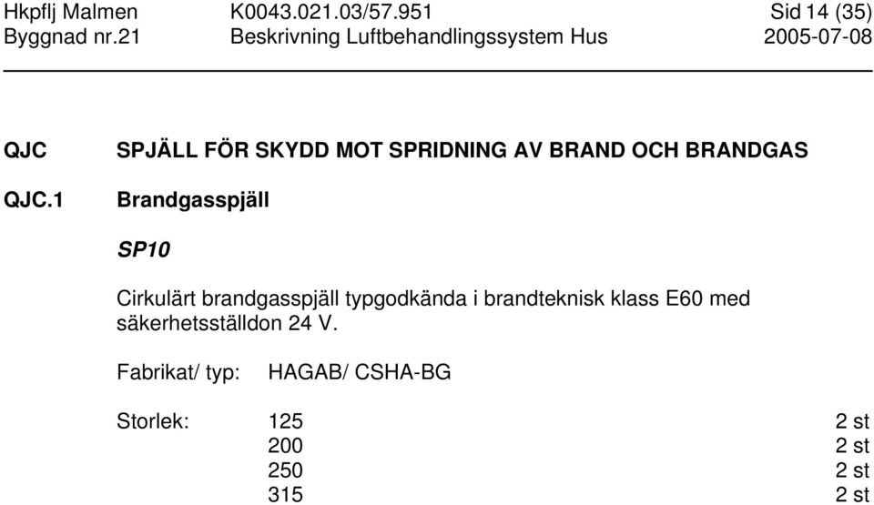 SP10 Cirkulärt brandgasspjäll typgodkända i brandteknisk klass E60 med