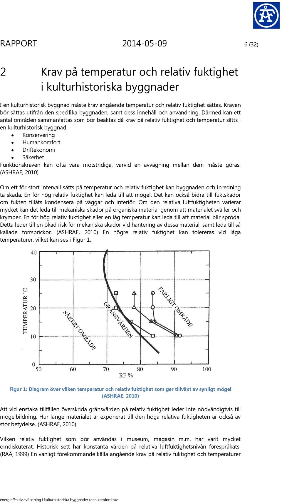 Därmed kan ett antal områden sammanfattas som bör beaktas då krav på relativ fuktighet och temperatur sätts i en kulturhistorisk byggnad.