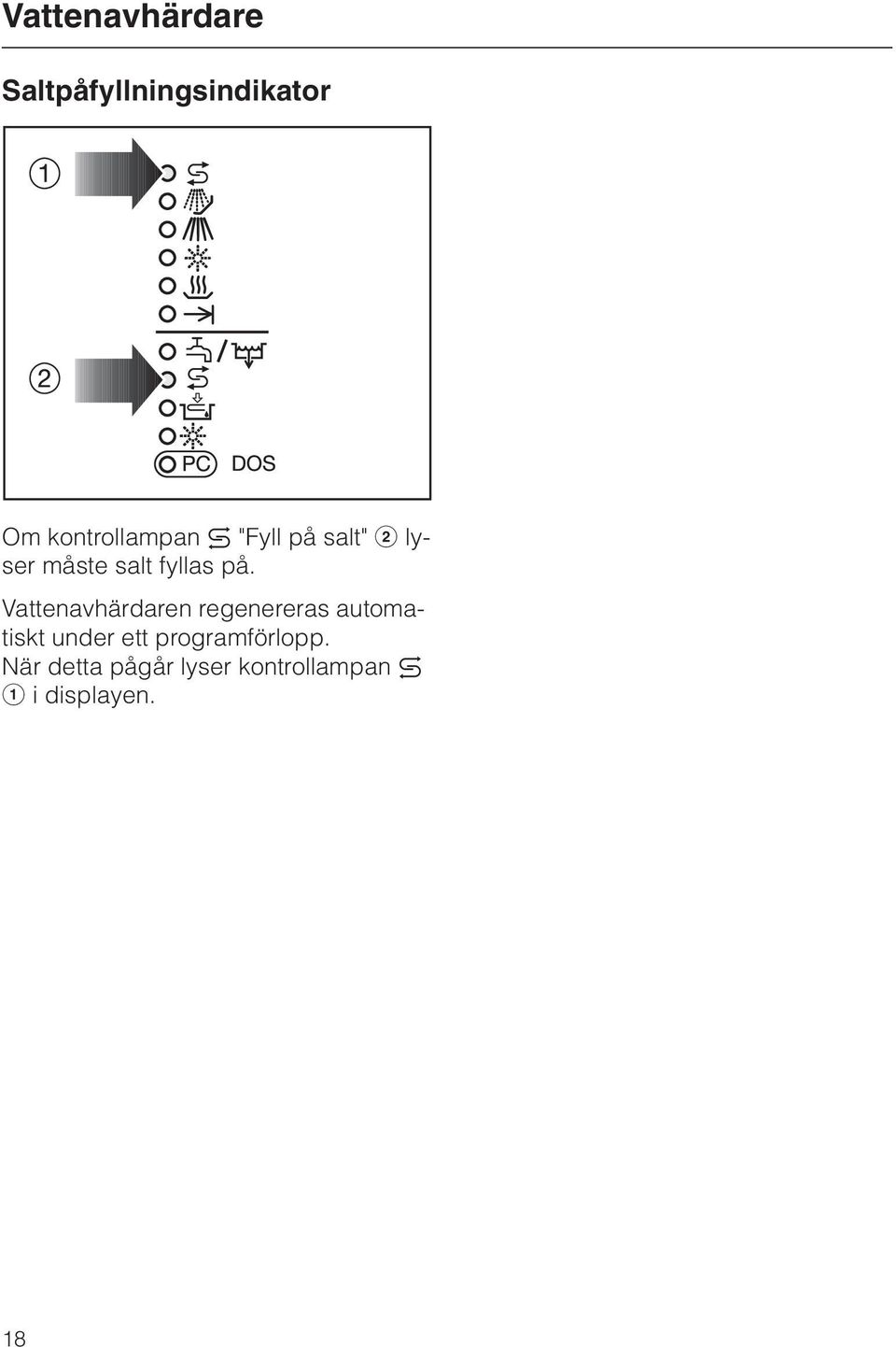 på. Vattenavhärdaren regenereras automatiskt under ett